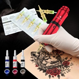 Kit di tatuaggi Mokohoa per principianti Kit di pistola per tatuaggi, Kit di penna tatuaggio rotativa, Kit completo di macchina per tatuaggi - Aghi per cartucce tatuaggio professionali, Carte per