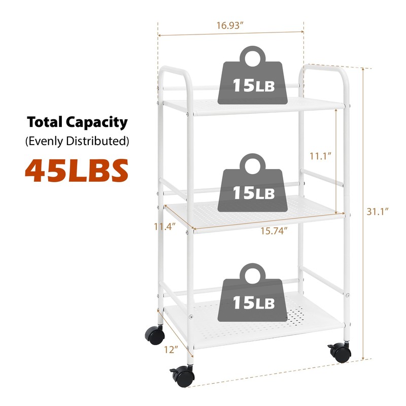 SunnyPoint 3-Tier Rolling Utility Cart – Metal Storage Organizer with