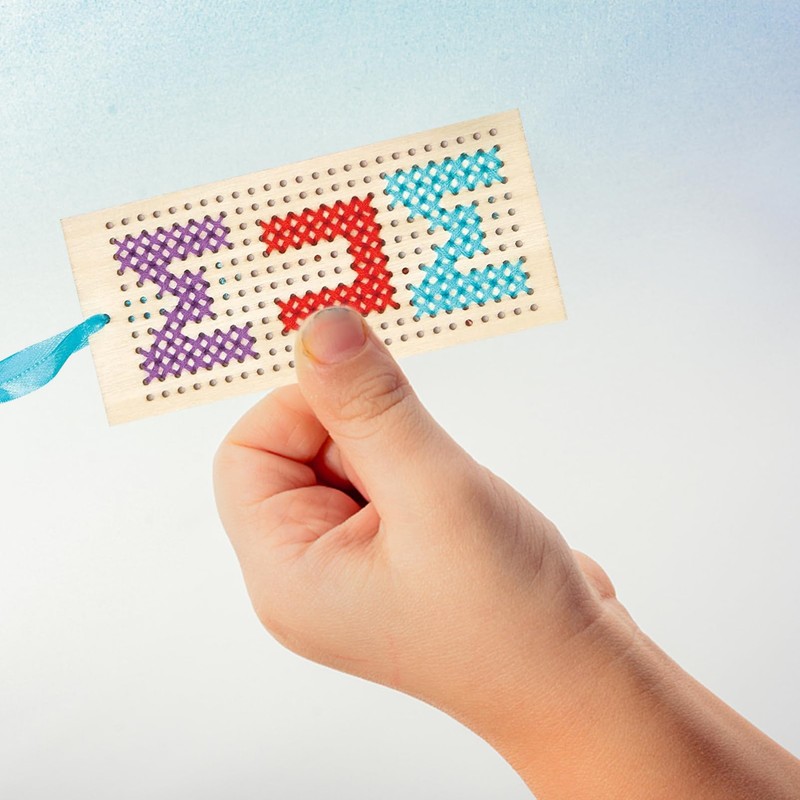 DOITOOL 1 Set Wooden Cross Stitch Bookmarks DIY Embroidery Kit
