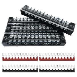 Tmyjfjingxi 4 Sets 12 Positions 600V 15A Terminal Blocks Ground Circuit Dual Row Bus Bar Wire Screw Terminal Block Kit with Cover 600V Pre Insulated Terminal Strip WW004-1512