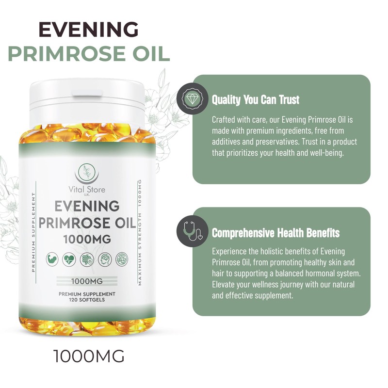 Evening Primrose Oil 1000MG - 4 Month Suuply - Omega