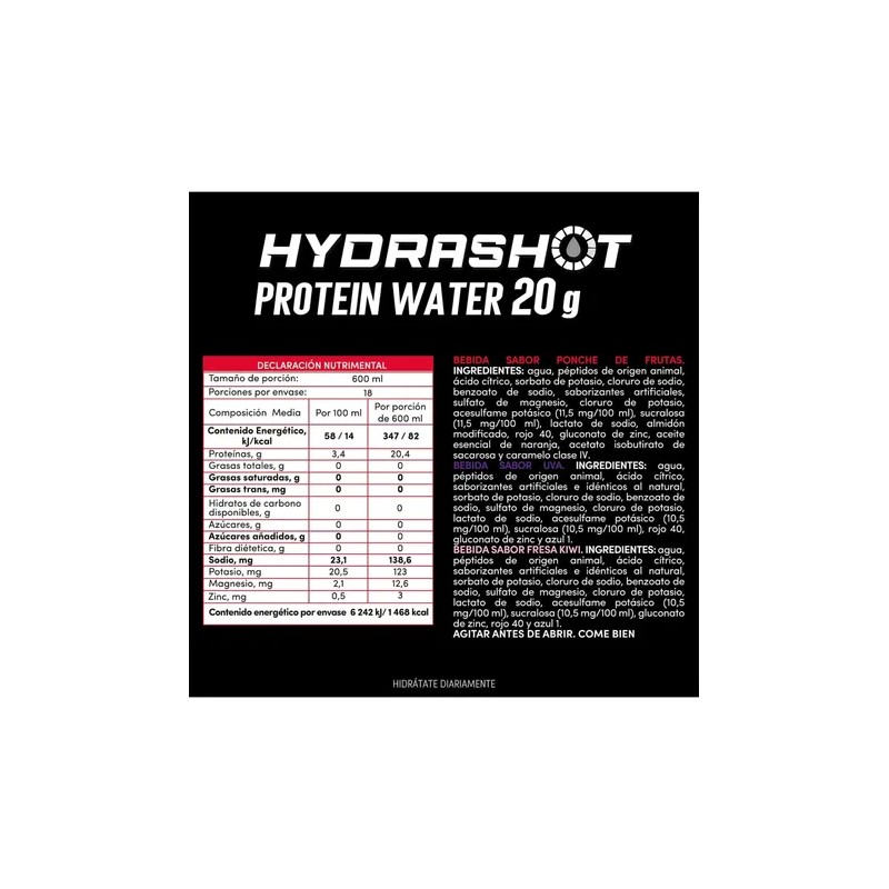 Bebida De Proteína Hydrashot Protein Water 20g Pack 18 Pzas