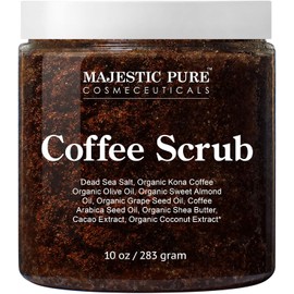 Majestic Pure Arabica Coffee Scrub - All Natural Body Scrub for Skin Care, Stretch Marks, Acne & Cellulite, Eczema, Age Spots & Varicose Veins - 10 Oz, 283 g