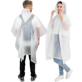 KUNYUN Rain Ponchos for Adults, 2 Pack Raincoats Jacket Reusbale with Drawstring Hood Sleeves for Women Men (White)