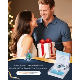 EJALEN 925 Sterling Silver Turtle Pendant-necklace with Blue Crystal Cubic Zirconia Platinum Plated Bithday Mother's Day Ocean Theme Jewelry gift for Women Mom and Daughter