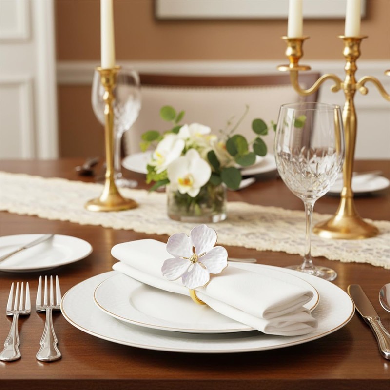 6 Pcs Napkin Rings, Flower Napkin Rings Holder Floral Table