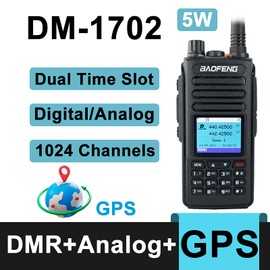 BAOFENG DM-1702 Digital Analog DMR Two Way Radio Dual Time Slot 1&2 5W UHF VHF Long Range with GPS Walkie Talkie for Adult with 48cm/18.89in Tactical Antenna Acoustic Headset