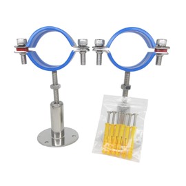 Stainless Steel Height-Adjustable Pipe Clamp - Wall/Ceiling Mounting for 60 mm to 65 mm Pipes, Heavy Duty Rustproof Pipe Bracket with Mounting Material, Set of 2