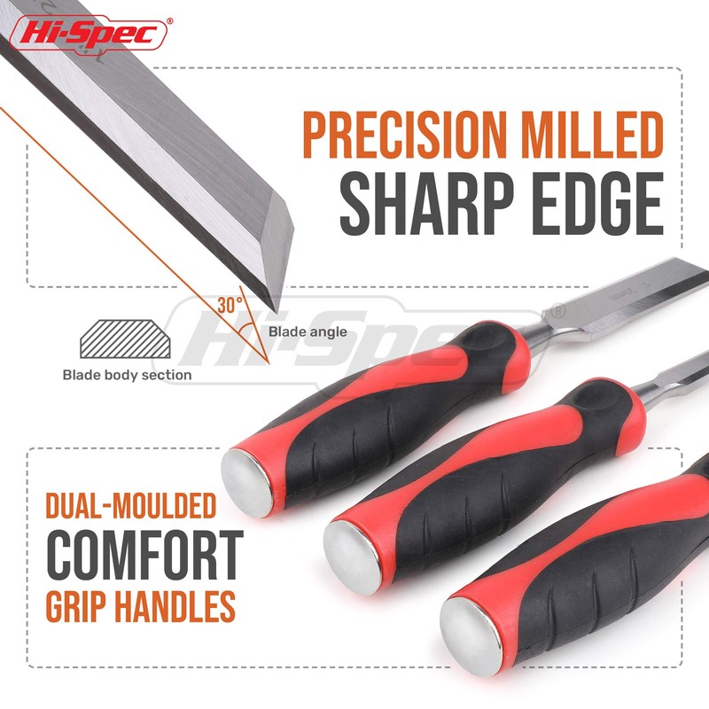 Hi-Spec Wood Chisel Set with Wooden Hammer, Comprehensive Set with