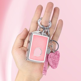 Meruns Compatible with Volvo Key fob Cover with Diamond Bling Keychain, Car Accessories Key Holder Shell for XC40 XC60 XC90 S90 V90 2021 2022 Smart Key, Silver Pink