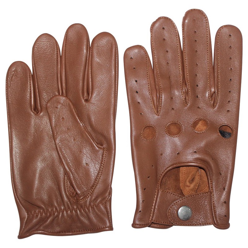 REAL EMPIRE Men's Driving Sheep Leather Luxury Gloves (Brown, XLarge)