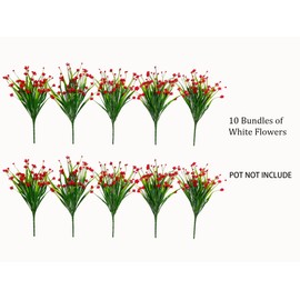 Ribiliwer Fake Flowers for Outdoor Planters 10 Bundles Plastic Flowers No Fade Artificial Shrubs Plants for Hanging Planters Window Box Spring Summer Red