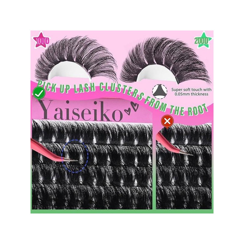 Yai Lash 클러스터 100D+200D 두꺼운 속눈썹 12-25mm Wispy 개별 메가