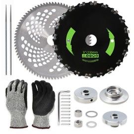 Brush Cutter Trimmer Conversion Kit with 9"x20T Carbon Steel Chainsaw Brush Cutter Blade & 10"x80T Carbide Tip Blades, Includes Files, Gloves Compatible with Echo Models SRM-225, SRM-266, SRM-280 etc