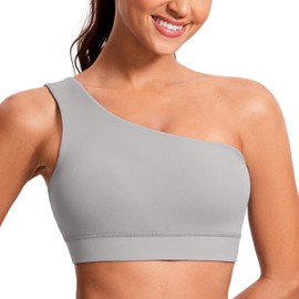 CRZ YOGA Butterluxe Womens One Shoulder Sports Bra - Sleeveless One Strap Low Impact Asymmetrical Workout Yoga Bra Gull Gray XX-Small