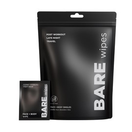BARE Wipes 1 Pack, 20 Wipes - Portable Face and Body Wipes - Post Workout, Travel, Late Night, Pre Meeting - Powered By Tea Tree, Chamomile, Vitamin E, Aloe
