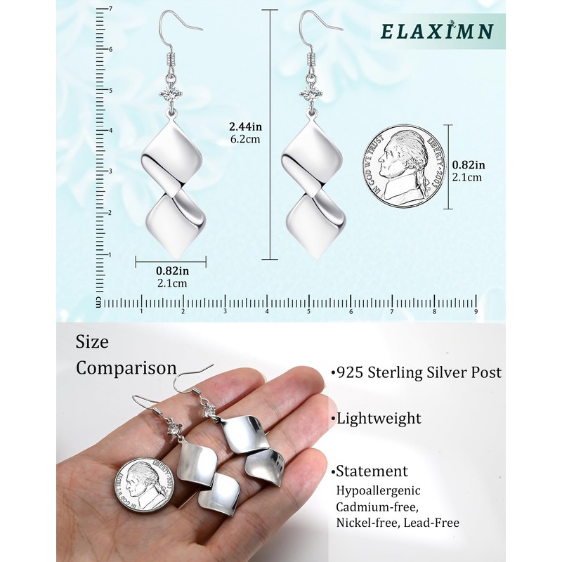 Elaximn 925 Sterling Silver Dangle Earrings for Women, Hypoallergenic Lightweight