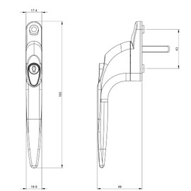 UPVC Universal Espag Window Handle - Key Locking For Double Glazing - White