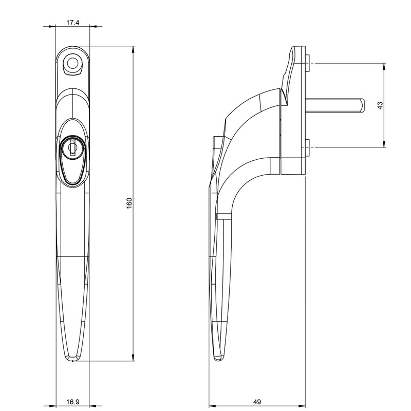 UPVC Universal Espag Window Handle - Key Locking For Double
