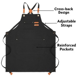 EUDOLAH Chef Aprons for Women Men with Large Pockets Cooking Aprons Canvas Cross Back Water Repellent Work Apron, Green