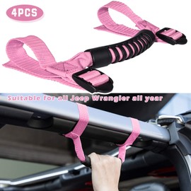 4 x Roll Bar Grab Handles Grip Handle for Jeep Wrangler YJ TJ JK JKU JL JLU Sports Sahara Freedom Rubicon X & Unlimited 1955-2024 (Pink)