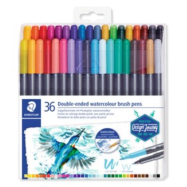 STAEDTLER 3001 TB36 ST Double-Ended Watercolour Brush Pen, Pack of 36, Assorted