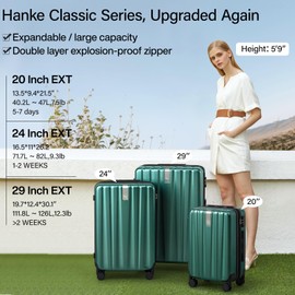 Hanke 20 Inch Expandable Carry on Luggage 22x14x9 Airline Approved Lightweight PC Hard Shell Suitcases with Wheels Tsa Luggage Rolling Suitcase Travel Luggage Bag for Weekender(Blackish Green)