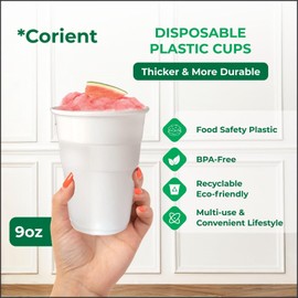 80 Pcs White Plastic Cups 255ml /9oz –Extra Strong White Disposable Cups - Prmium Quality Party Cups for Christmas, Garden Party, Weddings, Picnics -Plastic Cups Reusable and Recyclable 255ml