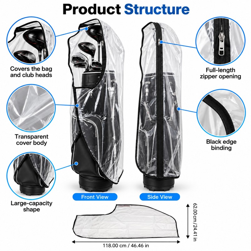 Waterproof Golf Bag Rain Cover for Club Protection – Zippered