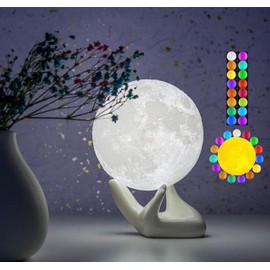 Moon Lamp with Hand Holder 16 Colours-4inch 3D Lunar | Artful Home Decor | Moon lamp Night Light for Bedroom | Perfect for Women, Men, Wife, dad, Girl, Child, Kids & Baby Birthday.