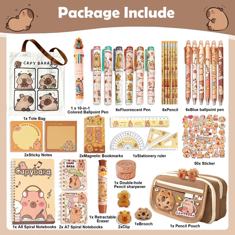 DHUENIOPE Capybara Gifts with Capybara Themed Tote Bag and Stationery