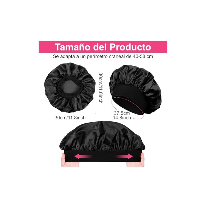 6 Piezas Gorro de Seda para Dormir Ajustable, Capó Gorro