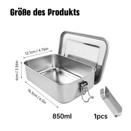 Stainless Steel Lunch Box with Compartments Lunch Box Movable Divider Leak-Proof Lunch Box with Divider for Family School Hiking Lunch 850 ml