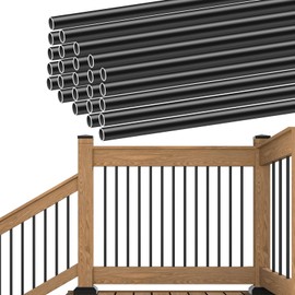 Muzata 25Pack 26" Aluminum Deck Balusters Round Black Deck Railing Stair Porch Staircase Spindles 3/4" Diameter Hollow for Railing Fencing Porch Stair WT02
