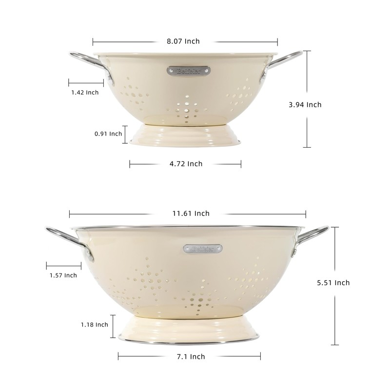 Metal Colander 2 Pack, Strainer Bowel with Handles 2Qt &
