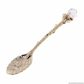 wjq&linyuzi Crystal Head Spoon Dining Bar Mini Coffee Spoon Flatware Dessert Tea Spoon Vintage Royal Style Alloy CarvedKitchen Accessories (gold), 12*2*1CM