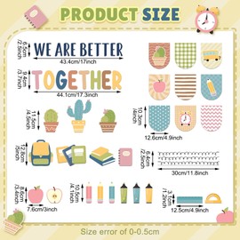 AmazingSpark 62 Pcs Boho We are Better Together Bulletin Board Decor Welcome Classroom Bulletin Board Boho Pencil Apple Cutouts Back to School Paper Cutouts Set for School Wall Decor