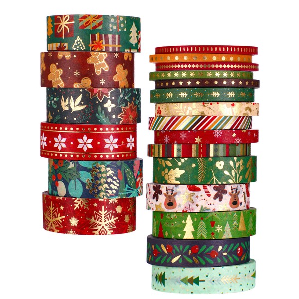 21 Rolls Christmas Washi Tape Holiday Washi Tape Winter Gold
