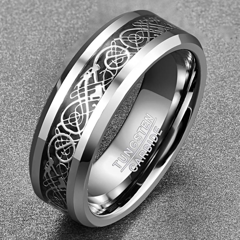 VAKKI Mens Celtic Dragon Tungsten Carbide Ring 8mm Black Carbon