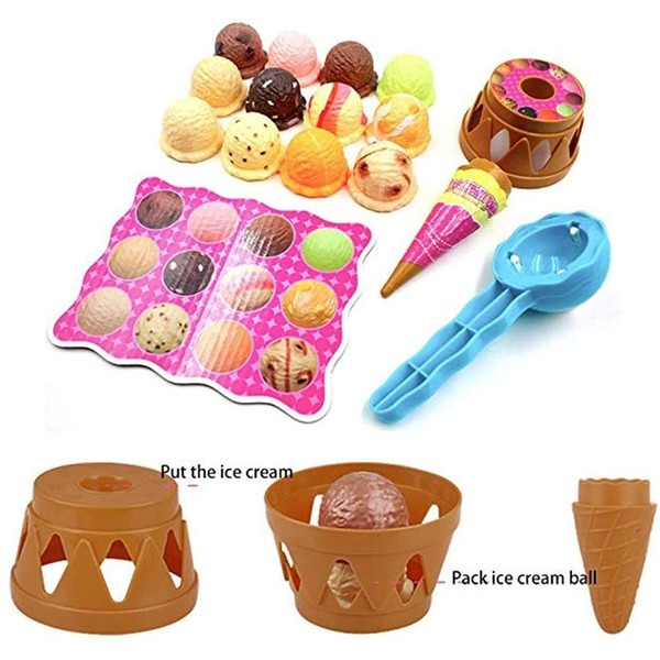 BigOtters Ice Cream Toy, Sweet Treats Ice Cream Tower Balancing Game Stacking Game Ice Cream Parlor Pretend Play Food Decorating Kit for Kids Birthday Present