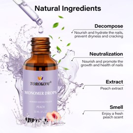 TOROKOM Monomer Odor Neutralizer: 30 ml Peach Scent Odor Out Drops for Liquid Acrylic Monomer, Monomer Drops with Dropper, Nail Tech Salon Home Use