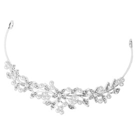 Flower Rhinestone & Pearl Crown Headband - Elegant Tiara for Women & Girls - Bridal, Prom, Pageant, Birthday Party Hair Accessory - Sparkling Silver Princess Tiara