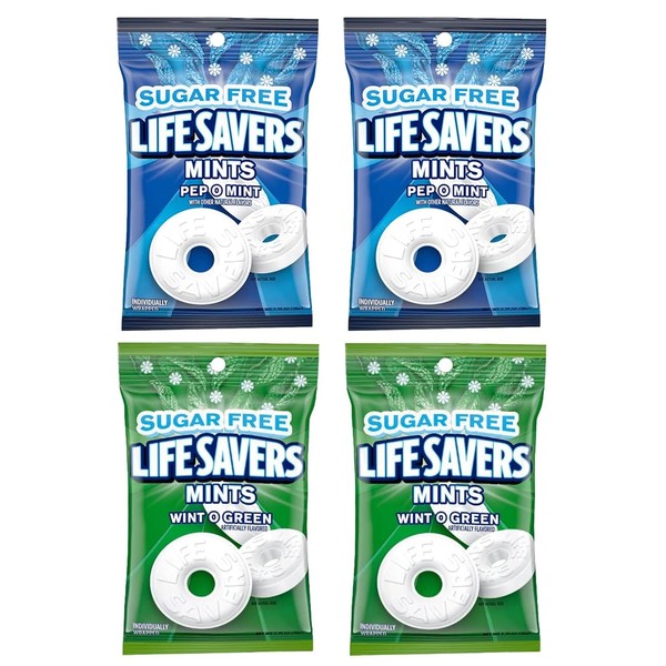 Sugar Free Life Savers Wint-O-Mint and Pep-O-Mint, Breath Mints Hard Candy Individually Wrapped, 2 of Each Flavor of 2.75 oz Bag (Pack of 4)