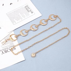 Weenkeey Moon Waist Chain Fashion Metal Chain Belt Adjustable Body Chain for Dress Shirts Coat Jeans - Gold, gold
