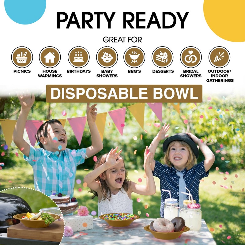 Gold 12 Oz Plastic Bowls Disposable Party Bowls - Gold