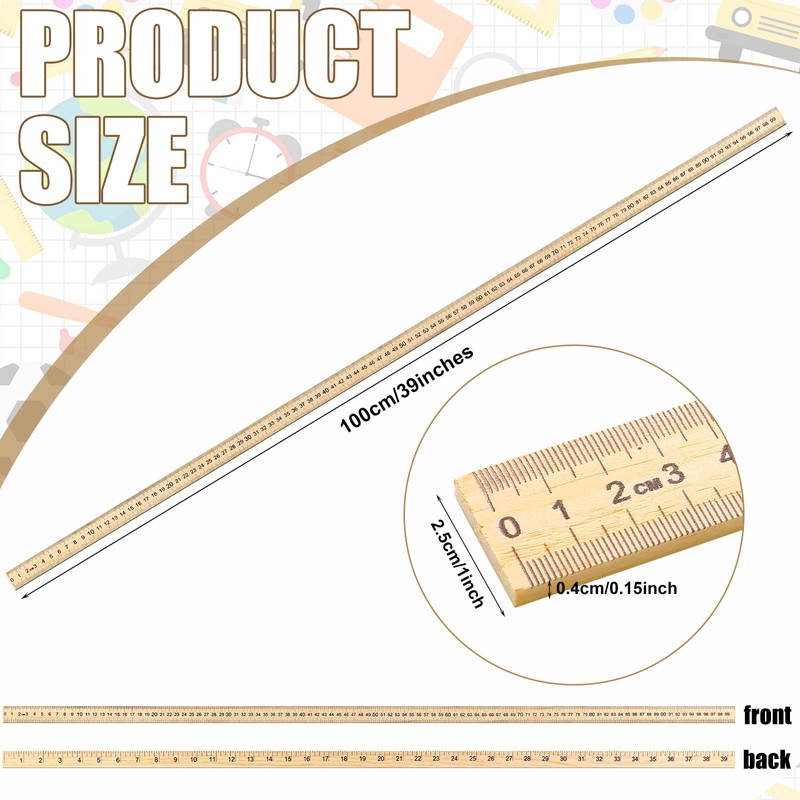 Treela 24 Pack 39 Inches Meter Stick Wood Ruler Economy