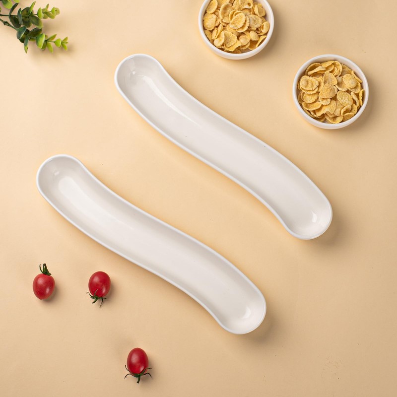 3-Pack Olive Plates-Versatile Ceramic Olive Tray for Snacks, Appetizers Platter-Long