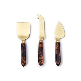 Two's Company Tortoise Swirl Set of 3 Cheese Knives in Gift Box - Stainless Steel/Resin
