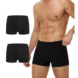 Battewa Incontinence Underwear for Men Washable Briefs Light Absorbent Leak Proof Underwear Urine 50ml, Mens Cotton Boxers Pack of 2 (Black,Large)