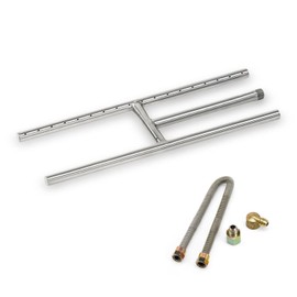 American Fire Glass H-Burner Kit for Natural Gas, 18" x 6" | Stainless Steel for Indoor & Outdoor use in Natural Gas Fire Pit or Fireplace | Non-Whistle, Flexible Flex Gas Line